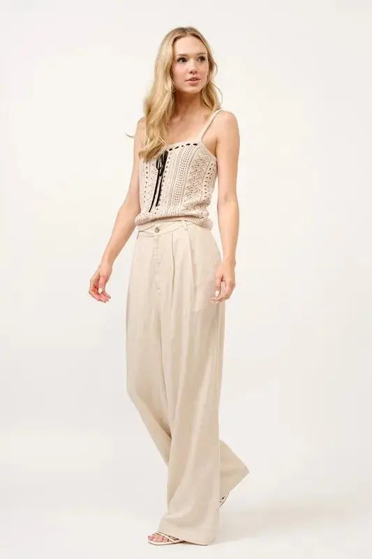 And The Why High-Rise Wide Leg Linen Blended Pants for Summer - Love Salve